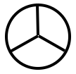 A circle divided into three equal parts radiating from the centre.