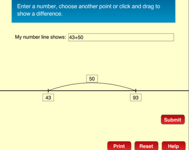 Using a number line to add 43 and 50.