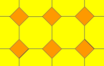 A tessellation formed by fitting regular octagons together, with squares fitted in the gaps.